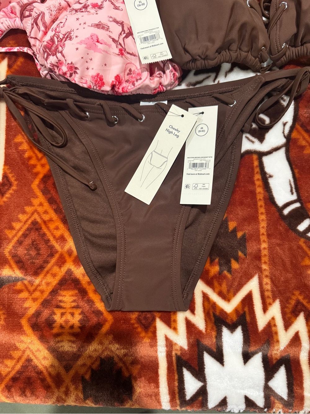No Boundaries Brown Lace-Up Bikini Bottom with Pink Floral Top